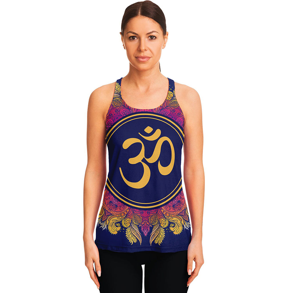 Boho Om Mandala Print Women's Racerback Tank Top
