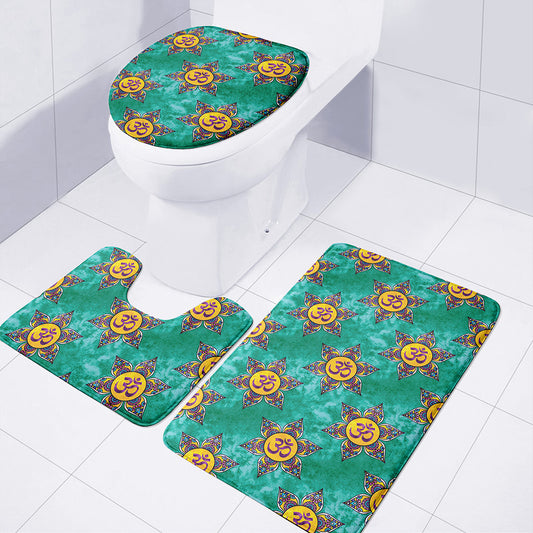 Boho Om Sign Pattern Print 3 Piece Bath Mat Set