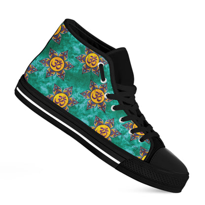 Boho Om Sign Pattern Print Black High Top Shoes