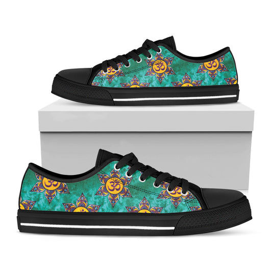 Boho Om Sign Pattern Print Black Low Top Shoes