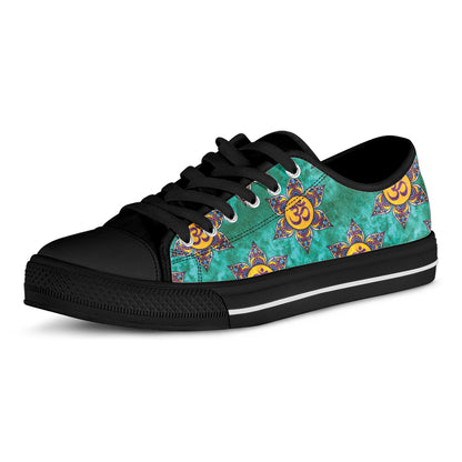 Boho Om Sign Pattern Print Black Low Top Shoes
