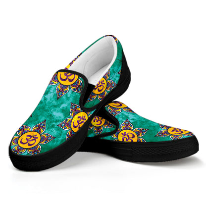 Boho Om Sign Pattern Print Black Slip On Shoes