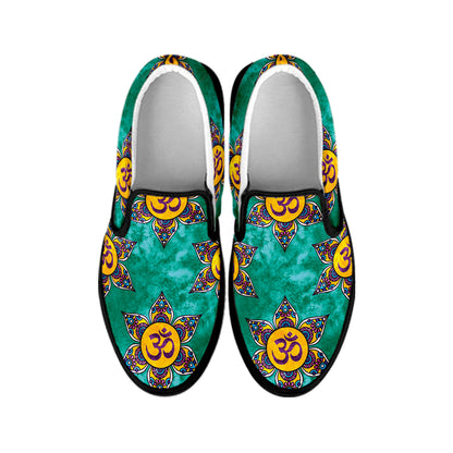 Boho Om Sign Pattern Print Black Slip On Shoes