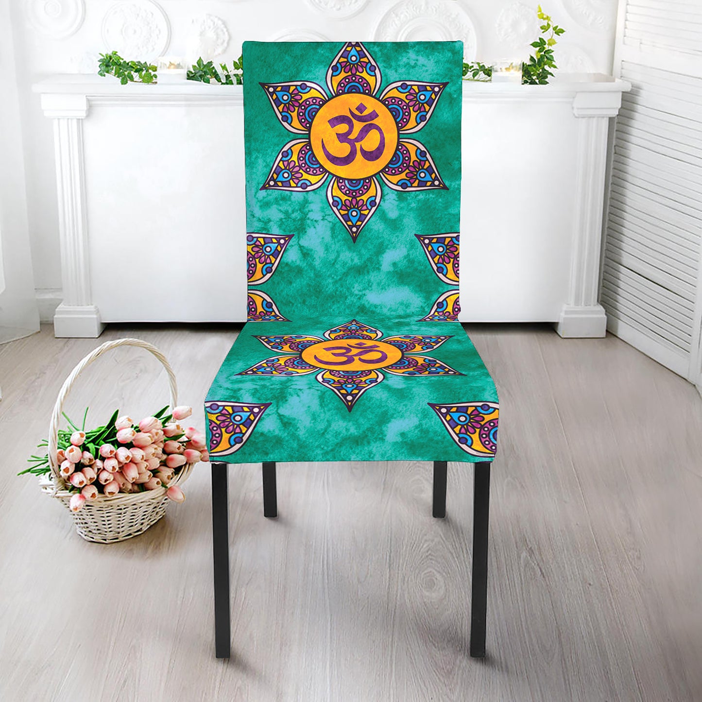 Boho Om Sign Pattern Print Dining Chair Slipcover