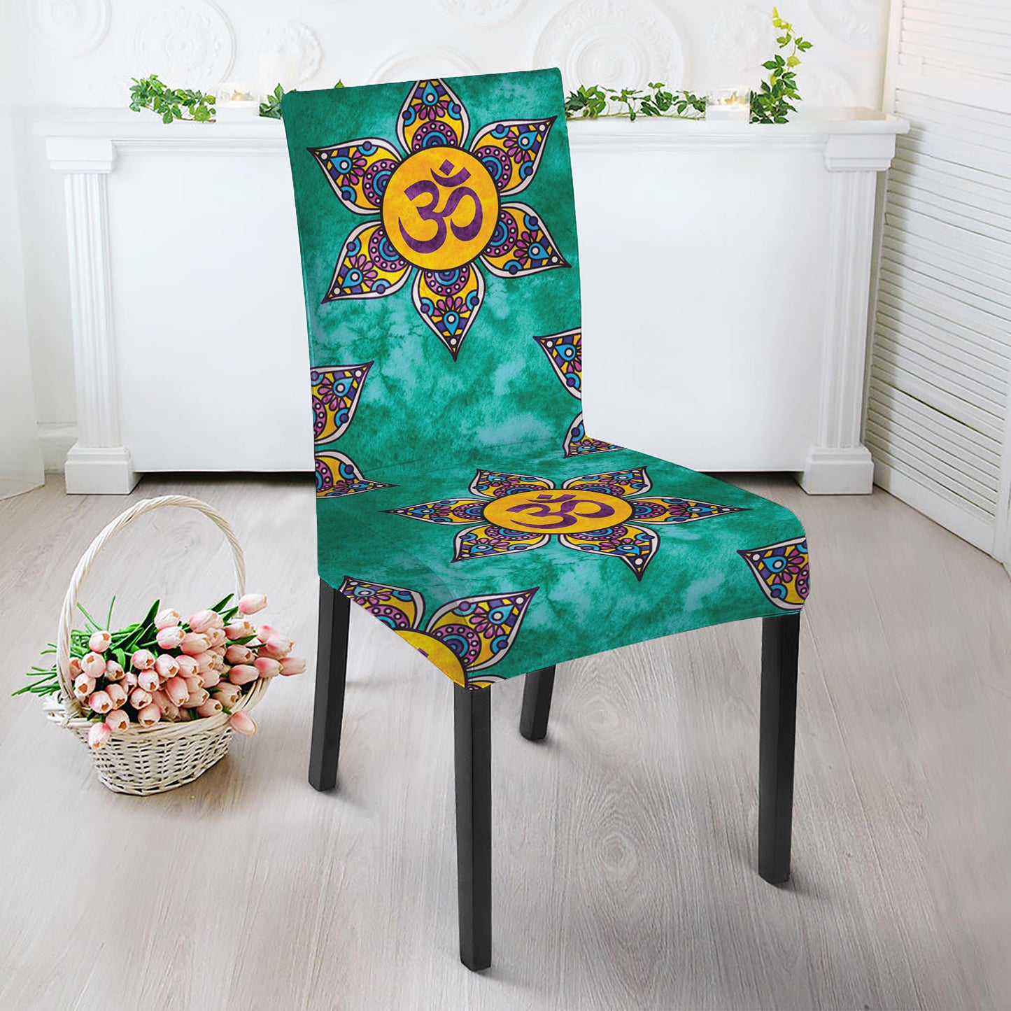 Boho Om Sign Pattern Print Dining Chair Slipcover