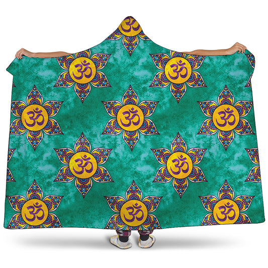 Boho Om Sign Pattern Print Hooded Blanket