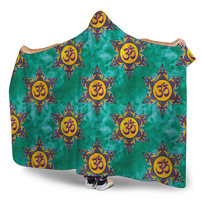 Boho Om Sign Pattern Print Hooded Blanket