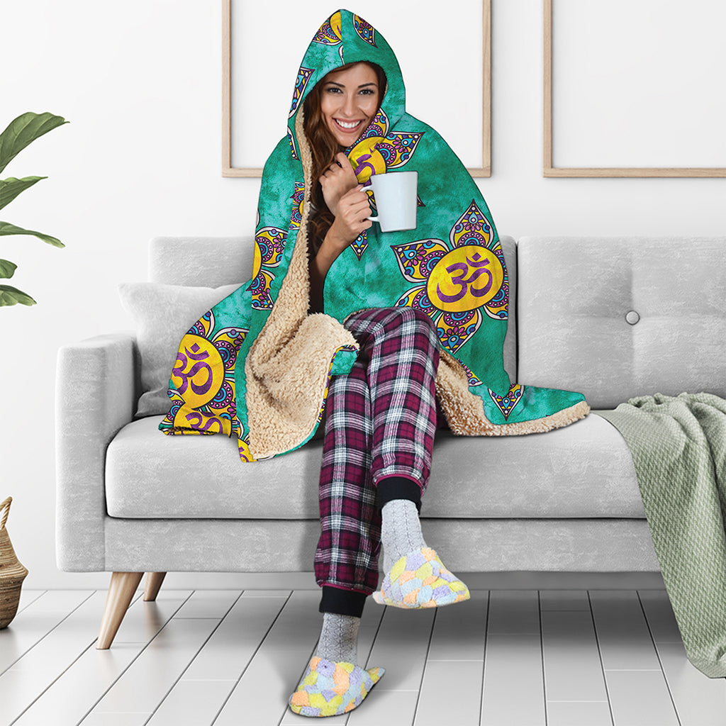 Boho Om Sign Pattern Print Hooded Blanket