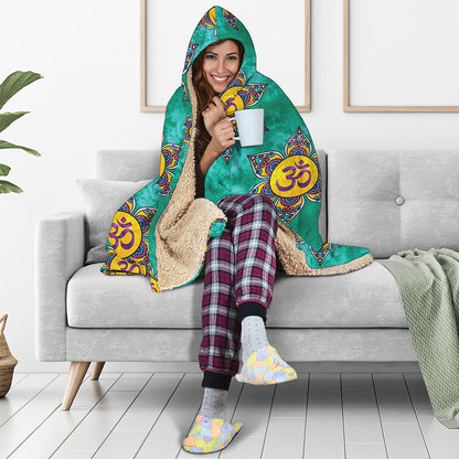 Boho Om Sign Pattern Print Hooded Blanket