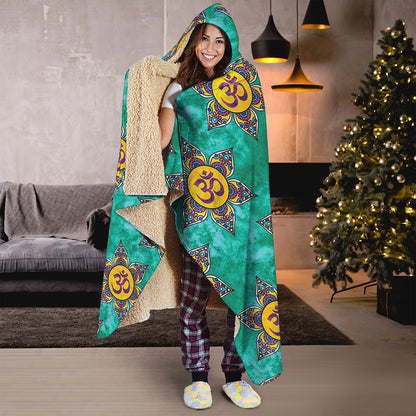Boho Om Sign Pattern Print Hooded Blanket