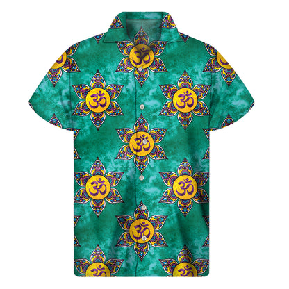 Boho Om Sign Pattern Print Men's Short Sleeve Shirt