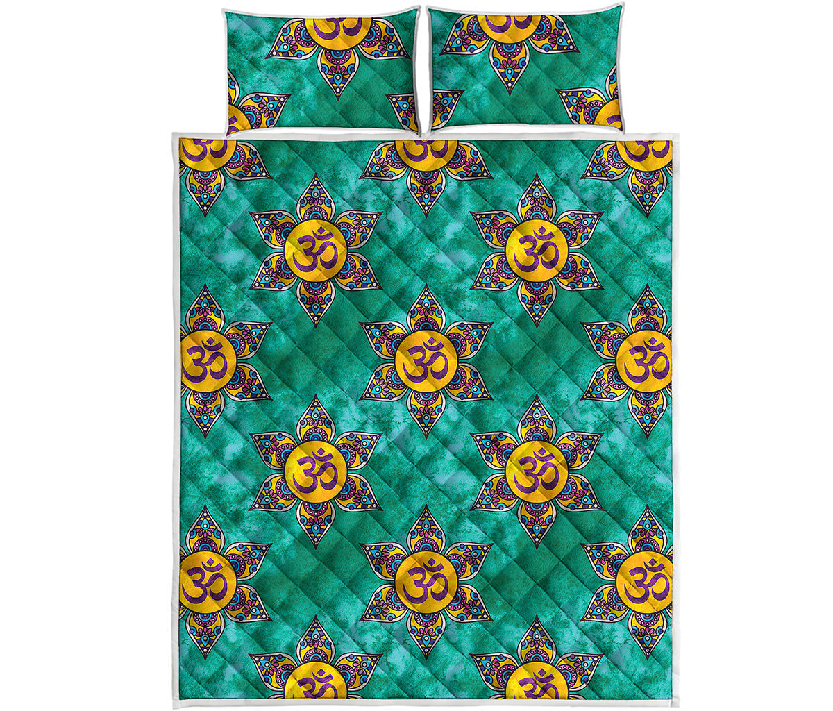 Boho Om Sign Pattern Print Quilt Bed Set
