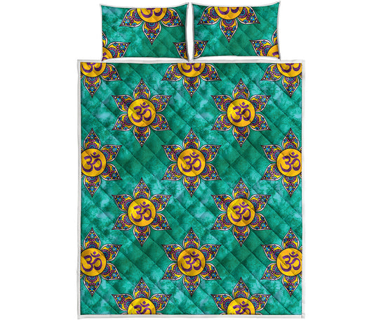 Boho Om Sign Pattern Print Quilt Bed Set