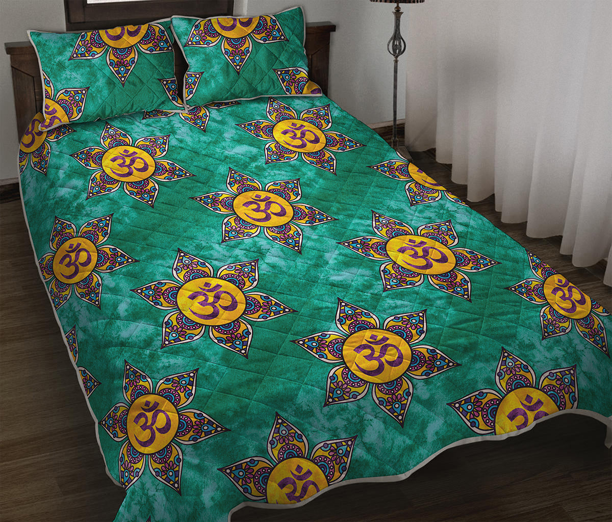 Boho Om Sign Pattern Print Quilt Bed Set