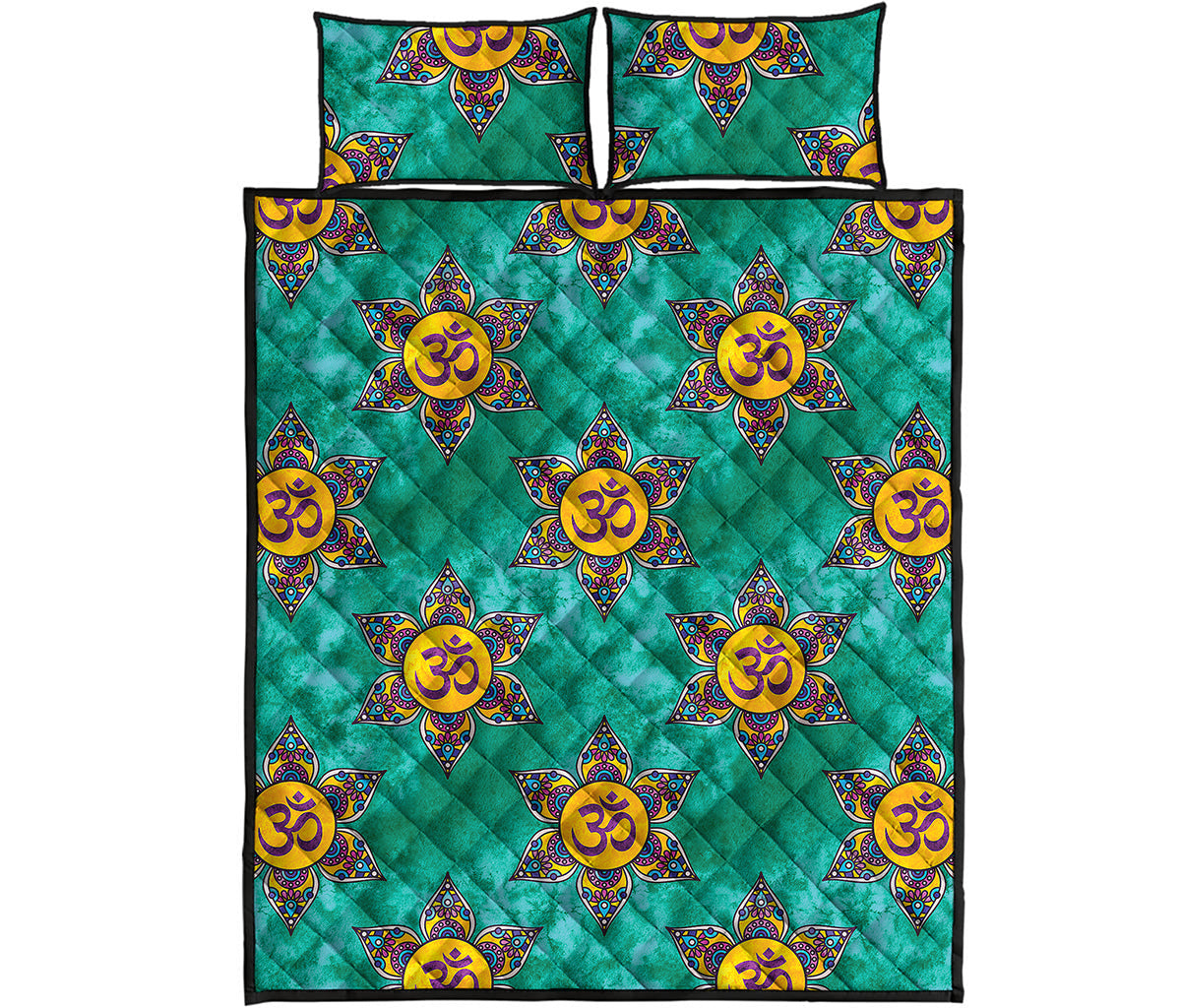 Boho Om Sign Pattern Print Quilt Bed Set