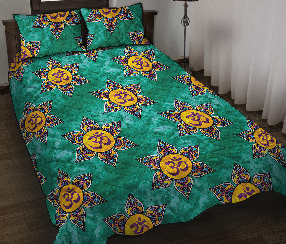 Boho Om Sign Pattern Print Quilt Bed Set