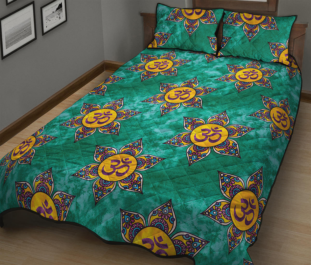 Boho Om Sign Pattern Print Quilt Bed Set