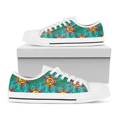 Boho Om Sign Pattern Print White Low Top Shoes