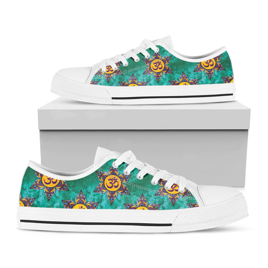 Boho Om Sign Pattern Print White Low Top Shoes