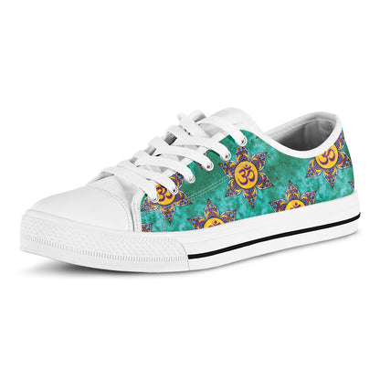 Boho Om Sign Pattern Print White Low Top Shoes