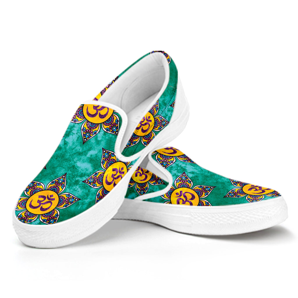 Boho Om Sign Pattern Print White Slip On Shoes