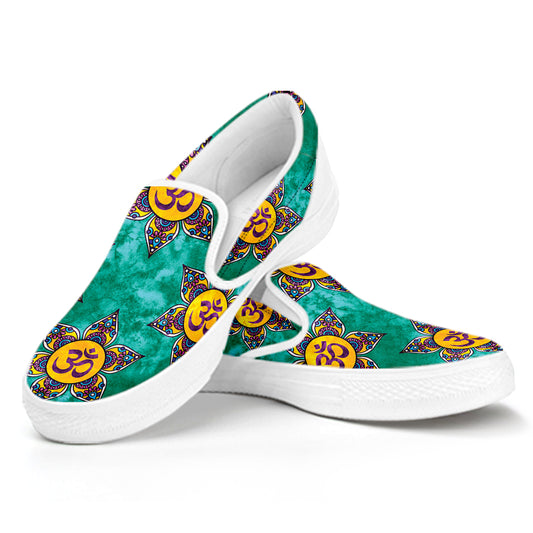 Boho Om Sign Pattern Print White Slip On Shoes