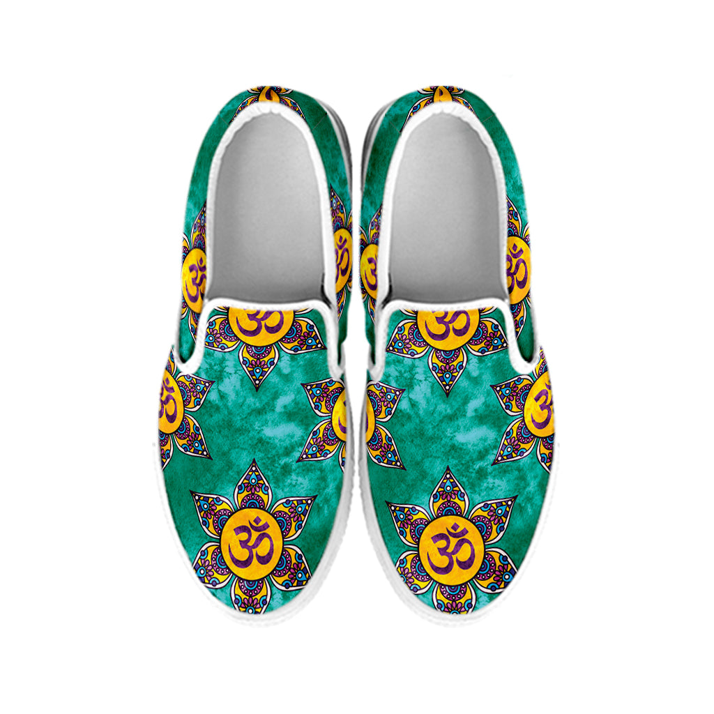 Boho Om Sign Pattern Print White Slip On Shoes