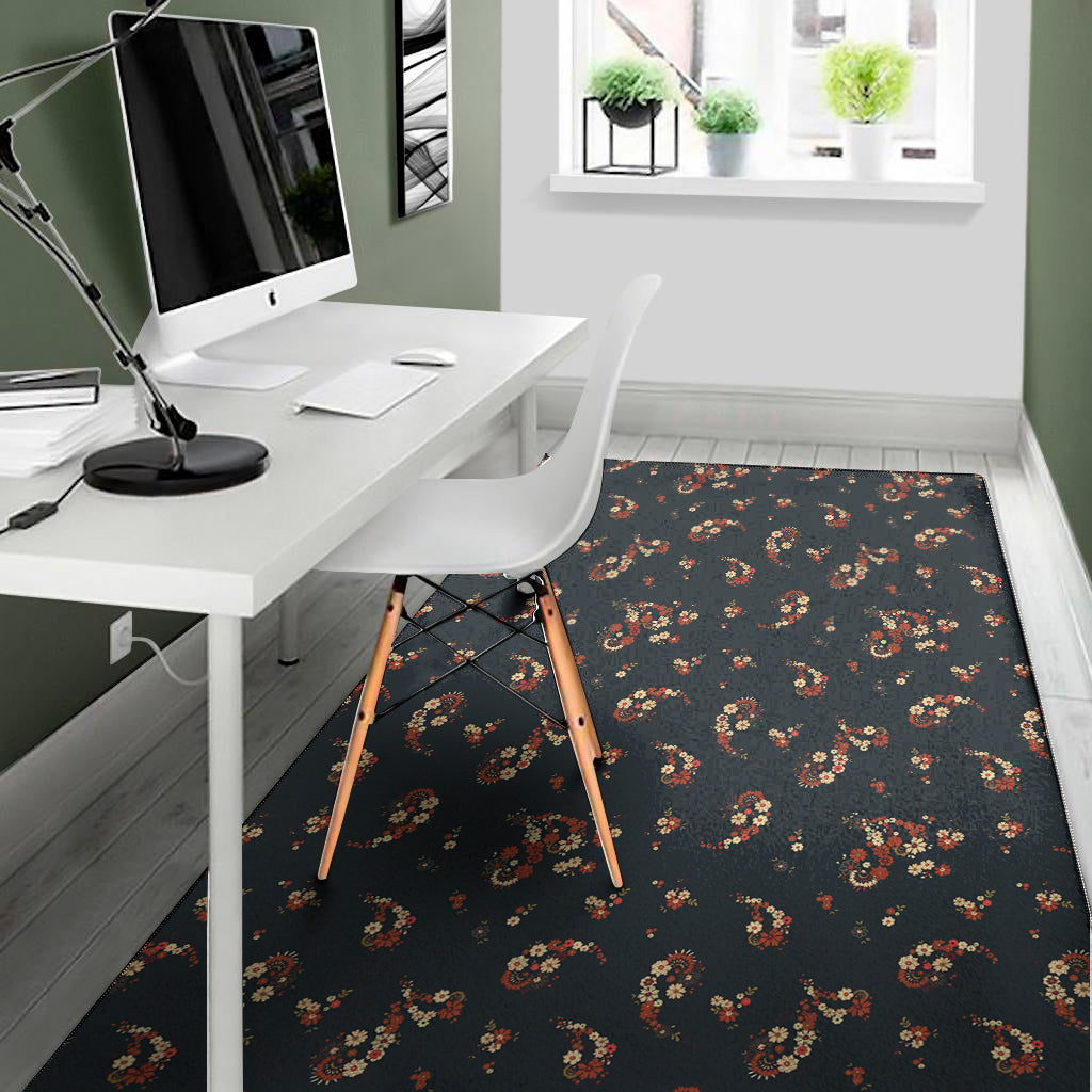 Boho Paisley Flower Pattern Print Area Rug