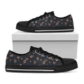 Boho Paisley Flower Pattern Print Black Low Top Sneakers