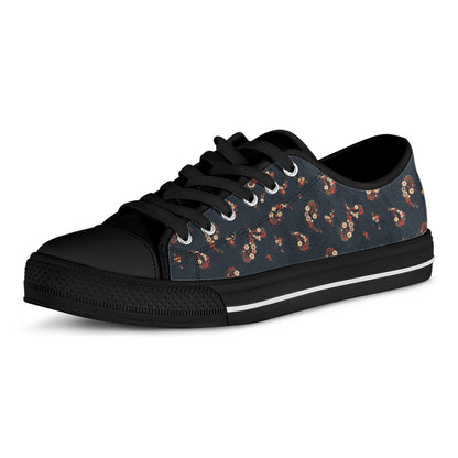 Boho Paisley Flower Pattern Print Black Low Top Shoes