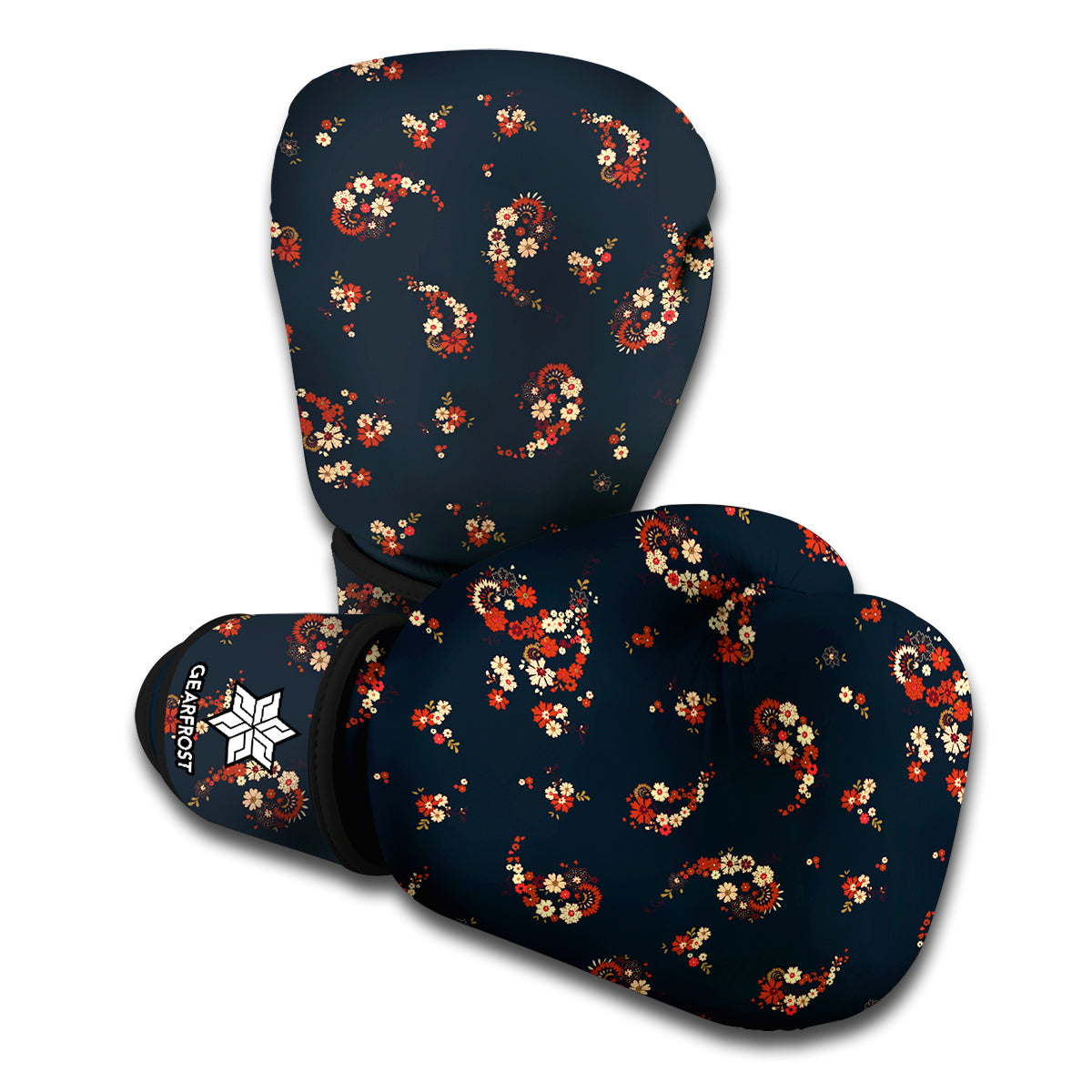 Boho Paisley Flower Pattern Print Boxing Gloves