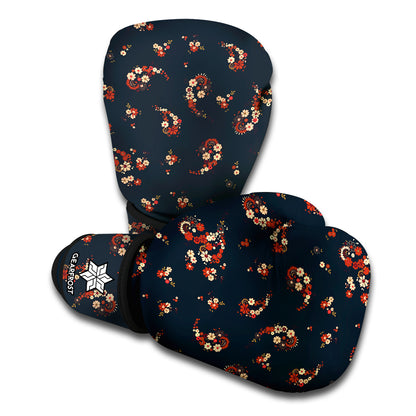 Boho Paisley Flower Pattern Print Boxing Gloves