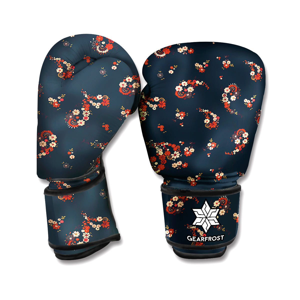 Boho Paisley Flower Pattern Print Boxing Gloves