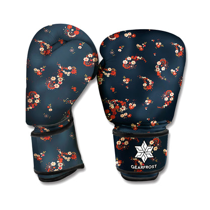 Boho Paisley Flower Pattern Print Boxing Gloves