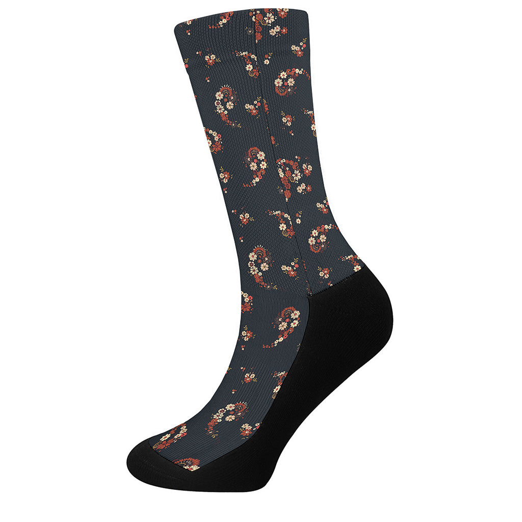 Boho Paisley Flower Pattern Print Crew Socks