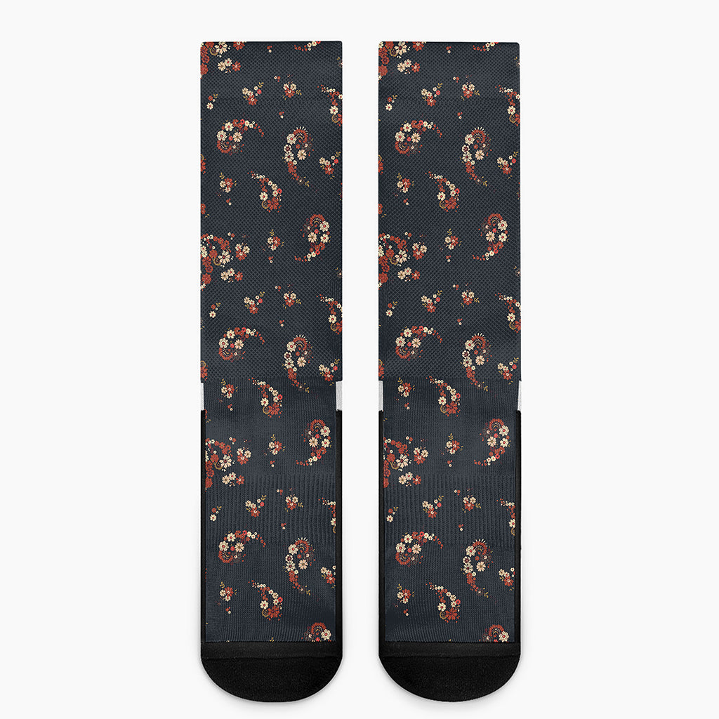 Boho Paisley Flower Pattern Print Crew Socks