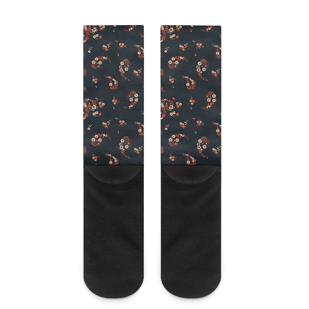 Boho Paisley Flower Pattern Print Crew Socks