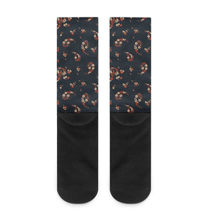 Boho Paisley Flower Pattern Print Crew Socks