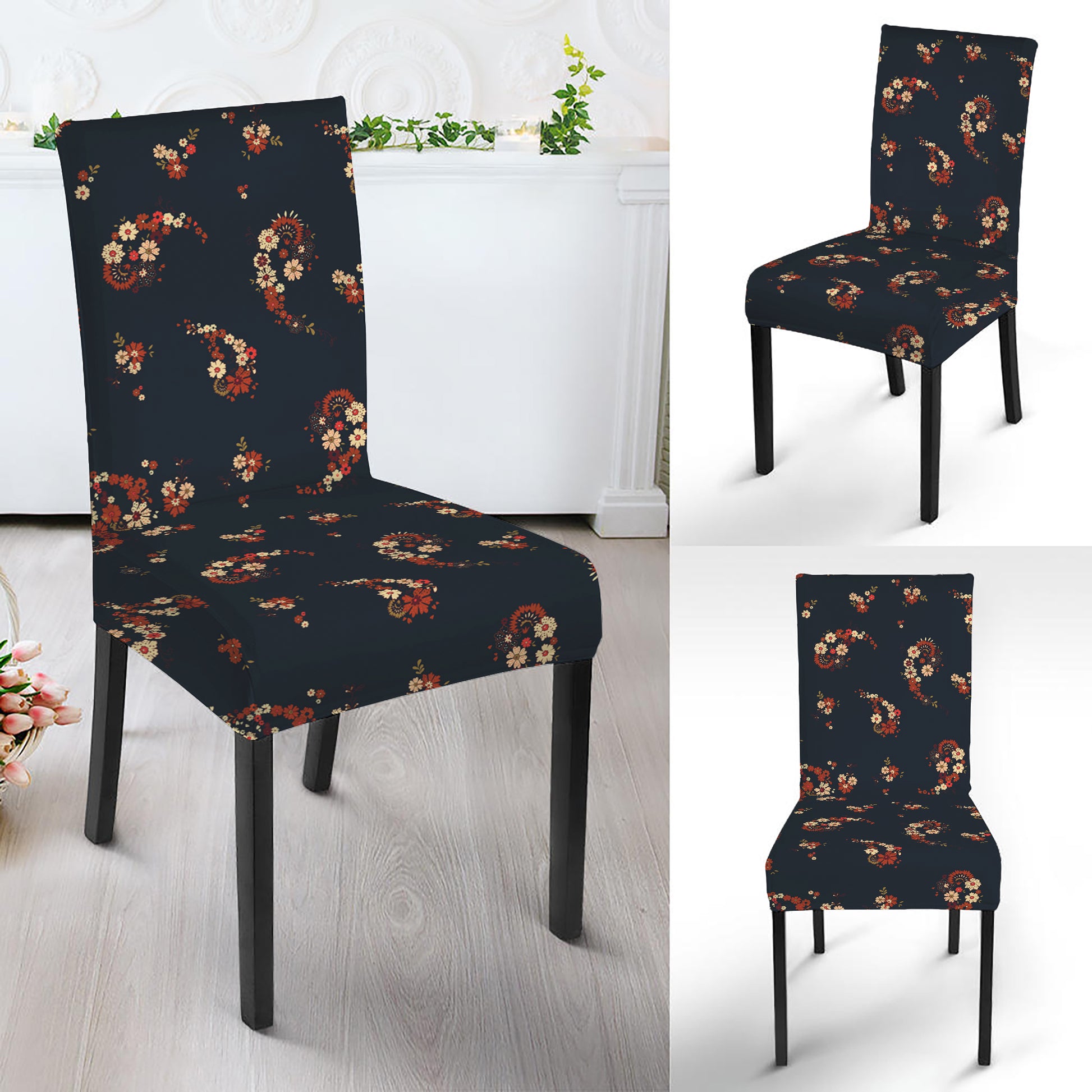 Boho Paisley Flower Pattern Print Dining Chair Slipcover