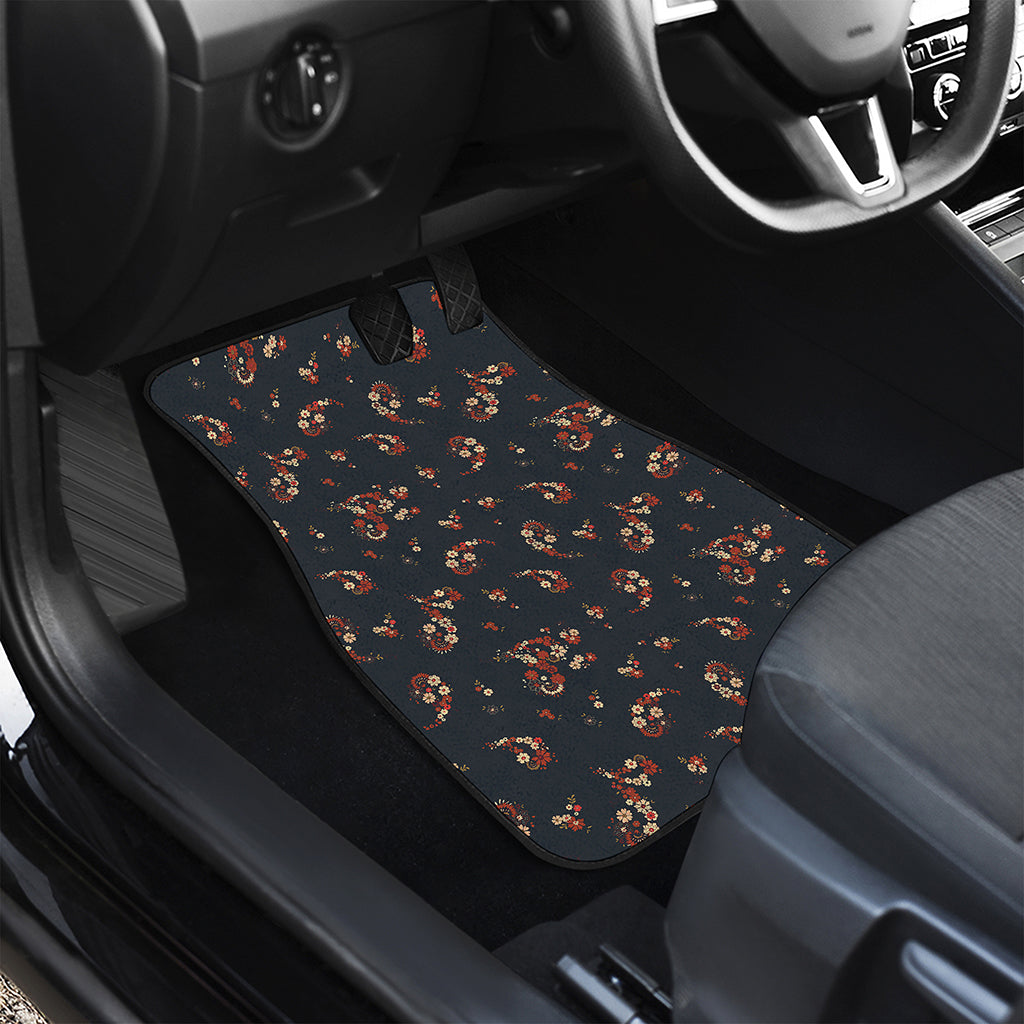Boho Paisley Flower Pattern Print Front and Back Car Floor Mats