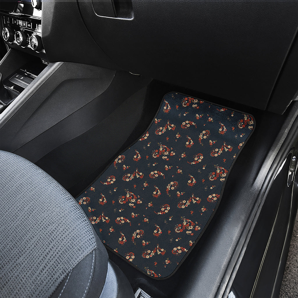 Boho Paisley Flower Pattern Print Front and Back Car Floor Mats