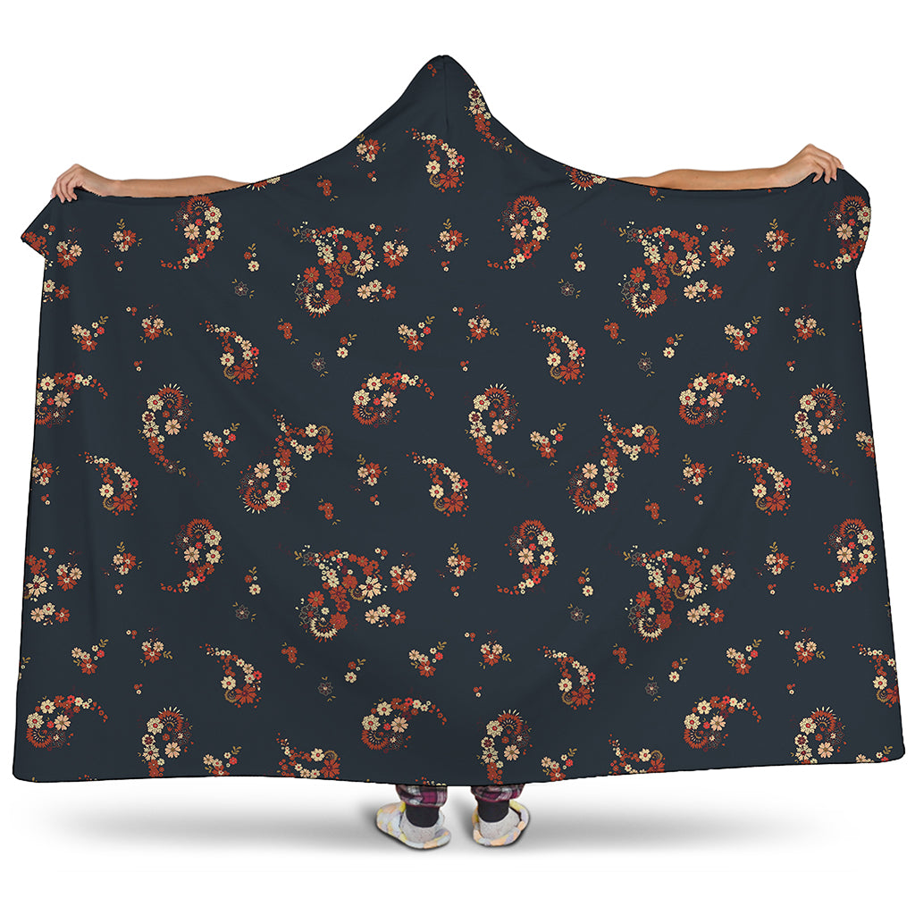 Boho Paisley Flower Pattern Print Hooded Blanket