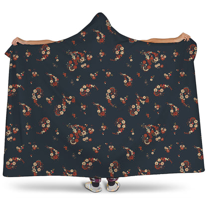 Boho Paisley Flower Pattern Print Hooded Blanket