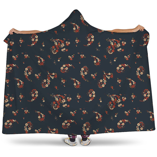 Boho Paisley Flower Pattern Print Hooded Blanket
