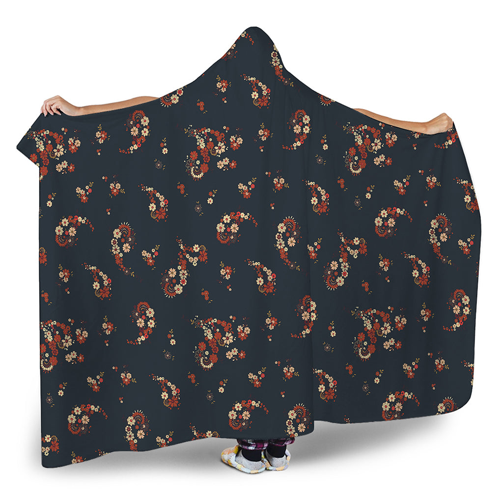 Boho Paisley Flower Pattern Print Hooded Blanket