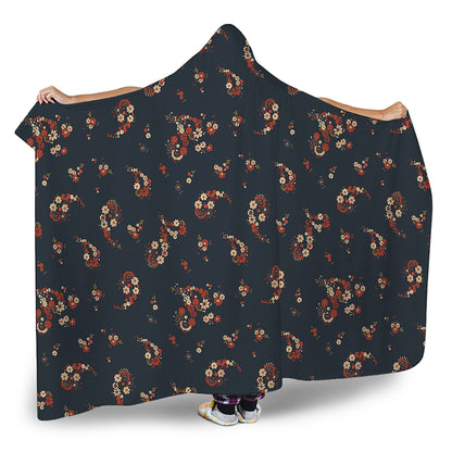 Boho Paisley Flower Pattern Print Hooded Blanket