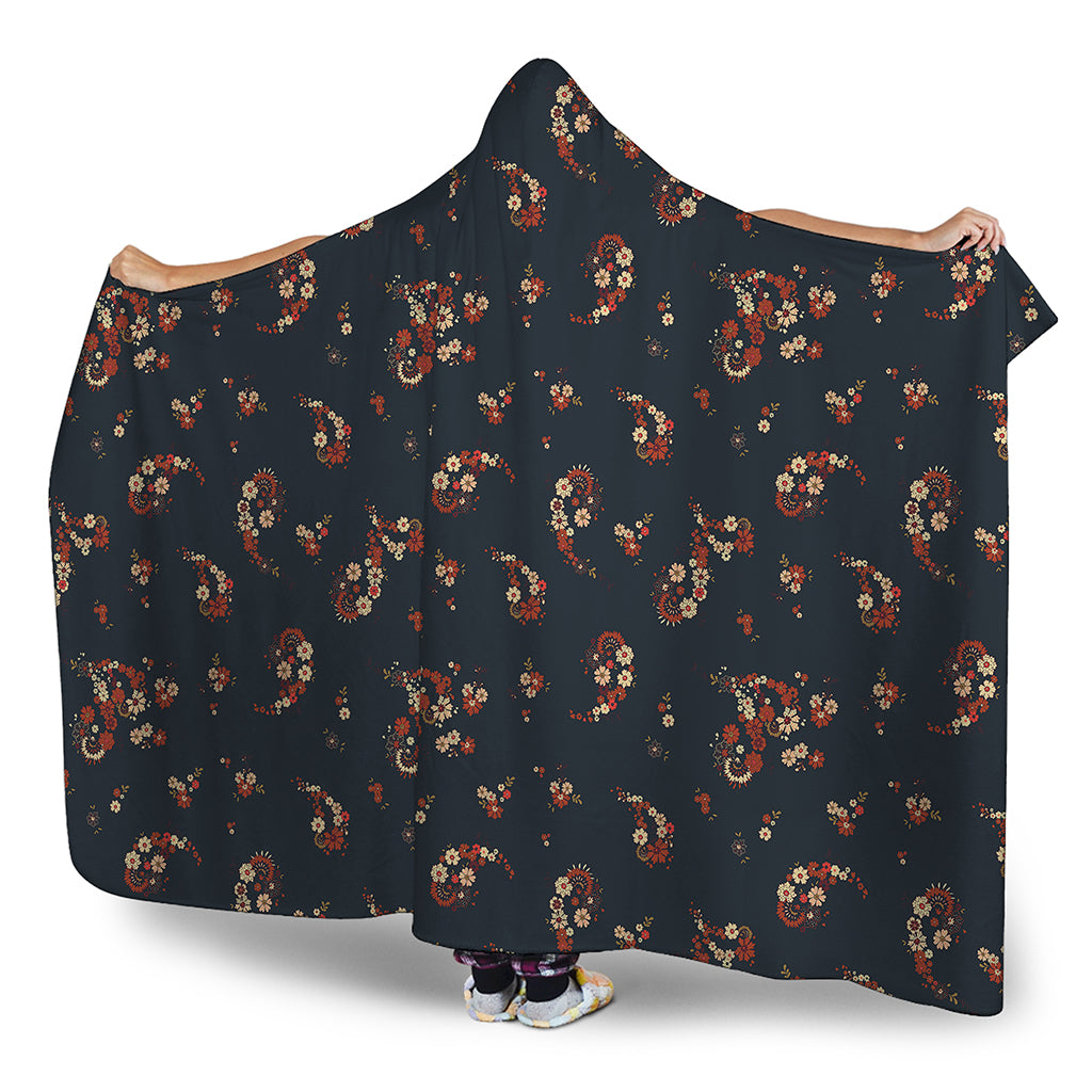 Boho Paisley Flower Pattern Print Hooded Blanket