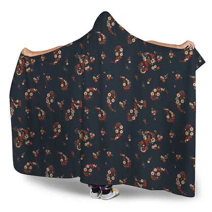 Boho Paisley Flower Pattern Print Hooded Blanket