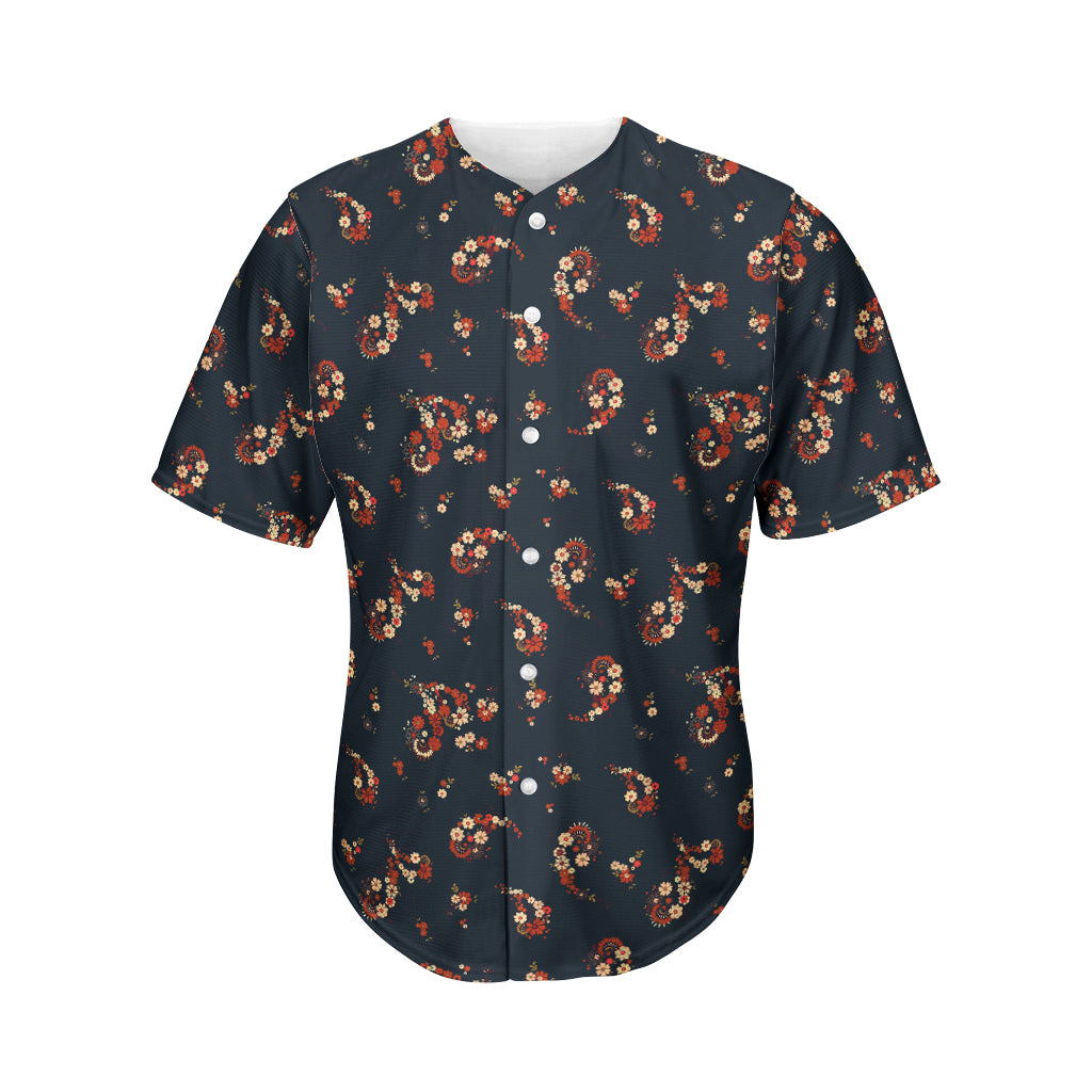 Boho Paisley Flower Pattern Print Men's Baseball Jersey