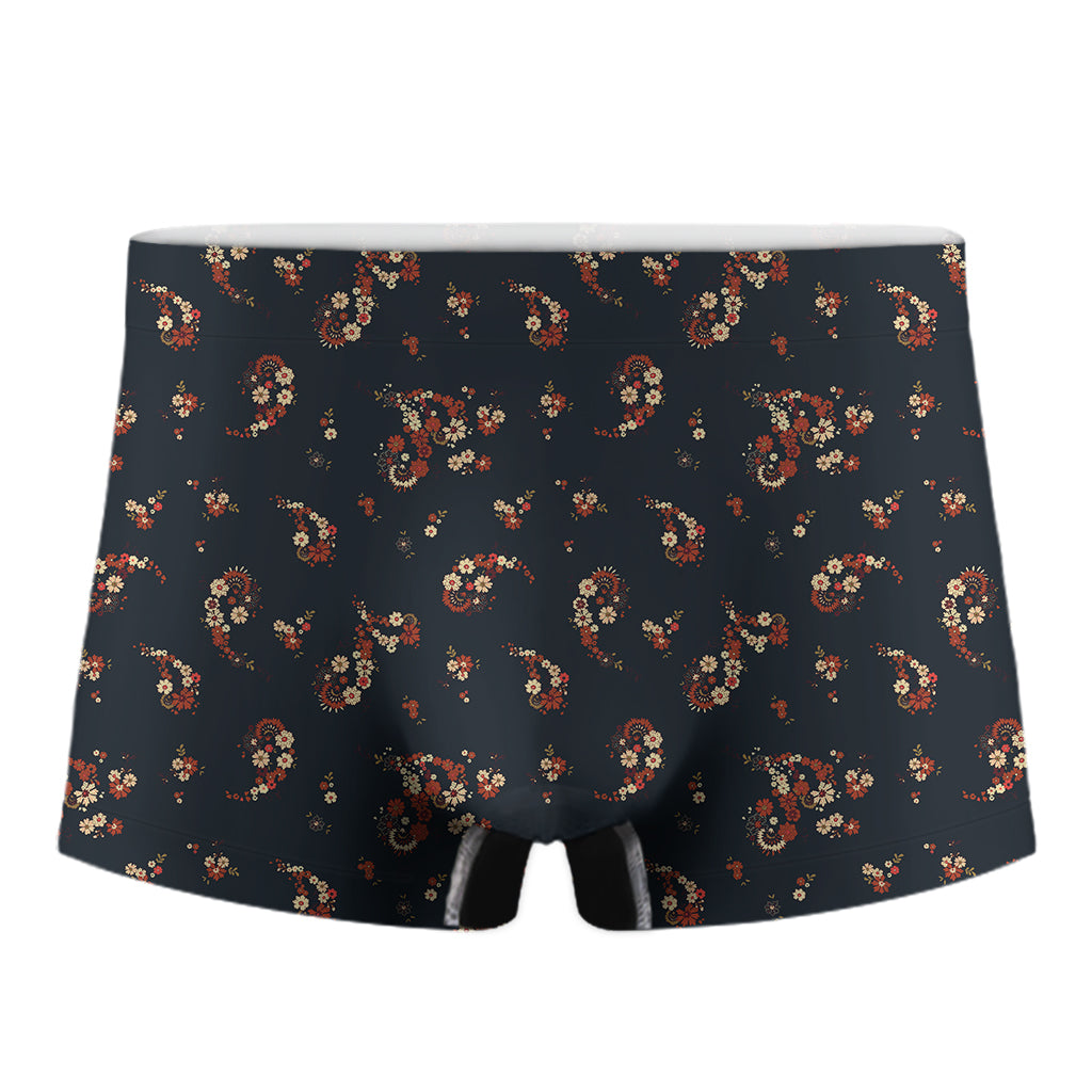 Boho Paisley Flower Pattern Print Men's Boxer Briefs